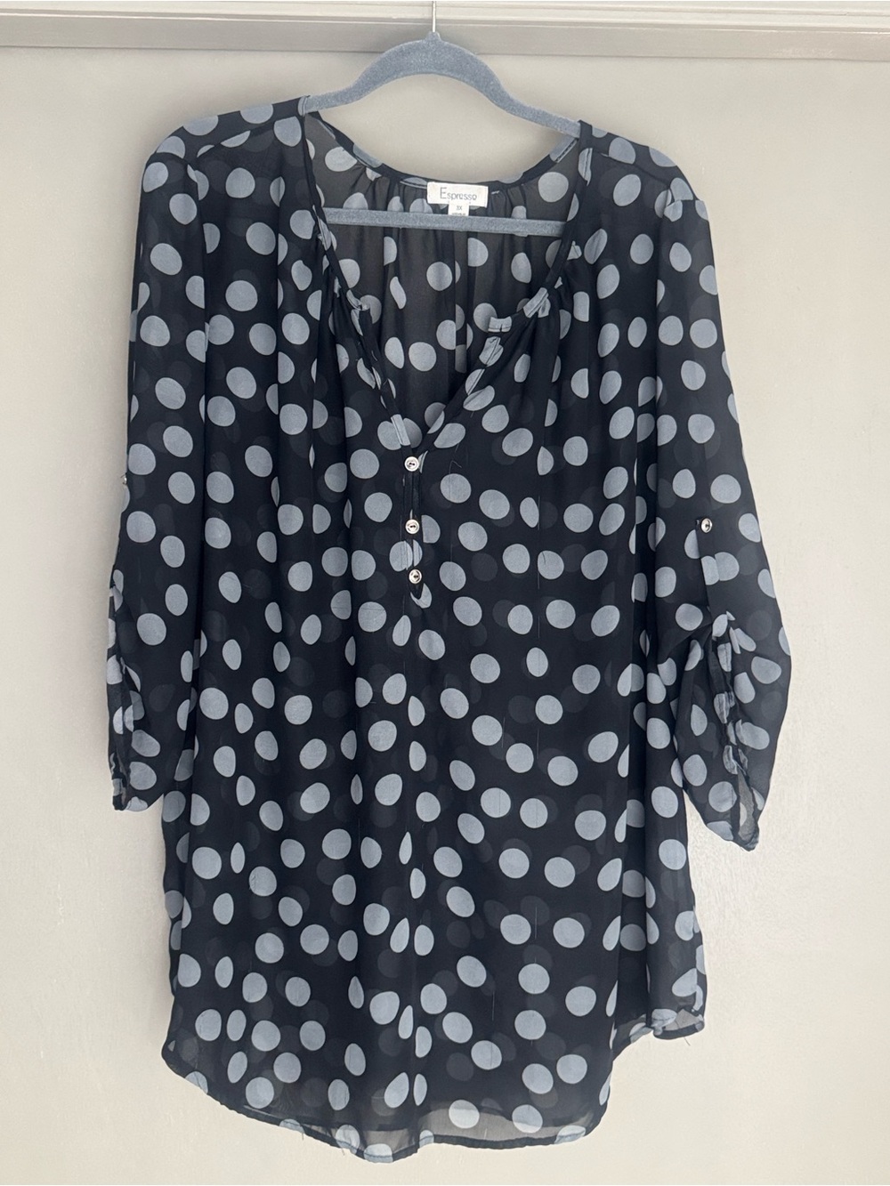 Espresso Black Tunic with Light Gray Polka Dots Size 3X